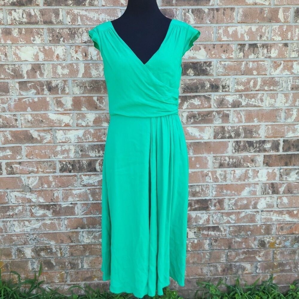 Kate Spade Lucia Midi Dress Womens Size 8 Zip Back Lined Green V-Neck Fit Flare
